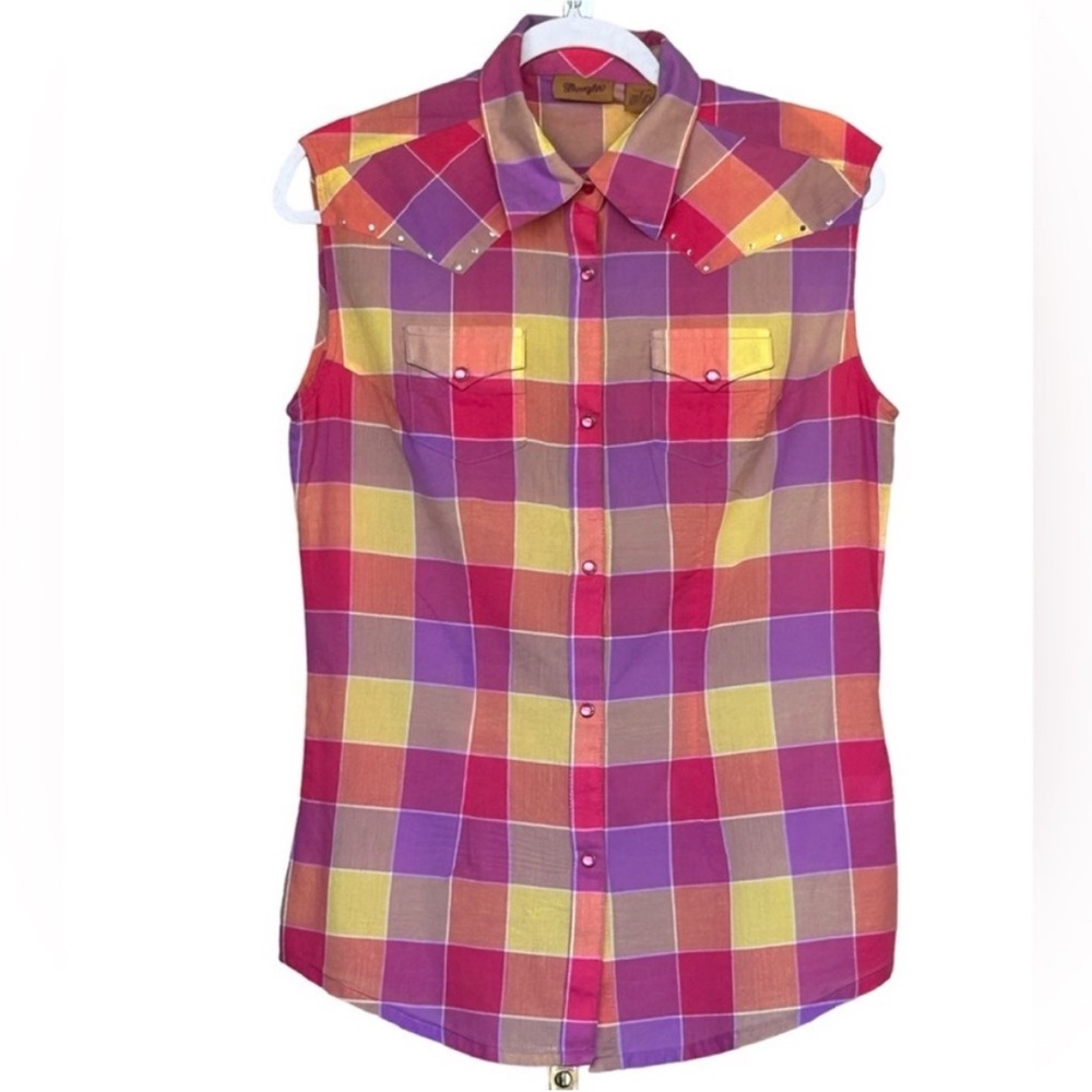 Wrangler Pearl Snap Western Cowboy
Multi Color Sleeveless Shirt Size S